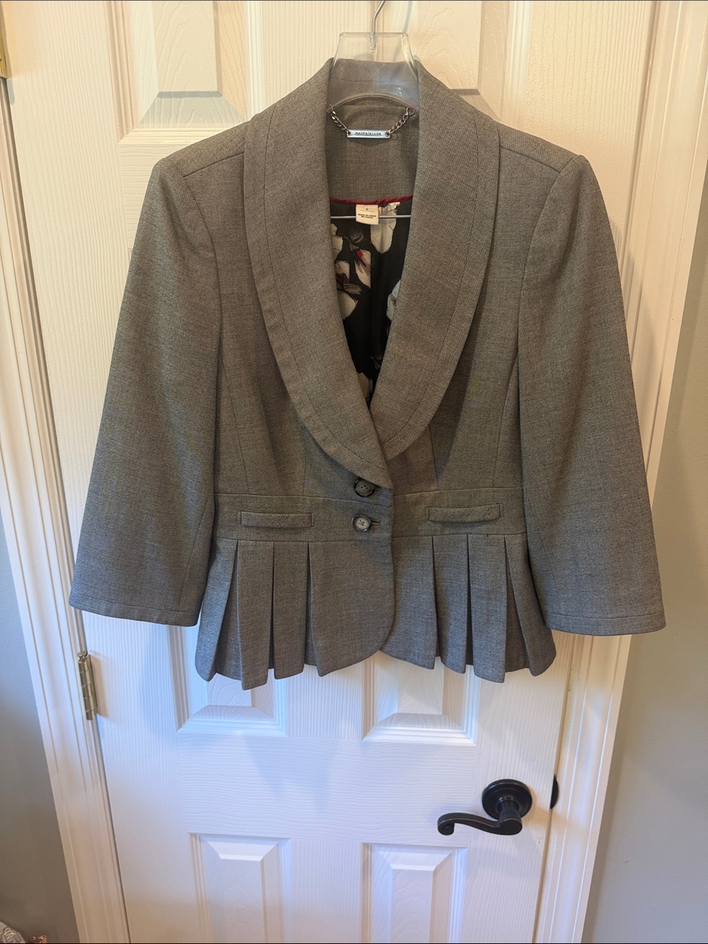 White House Black Market Gray Pleated Hem Blazer with Matching Pleated Skirt.
